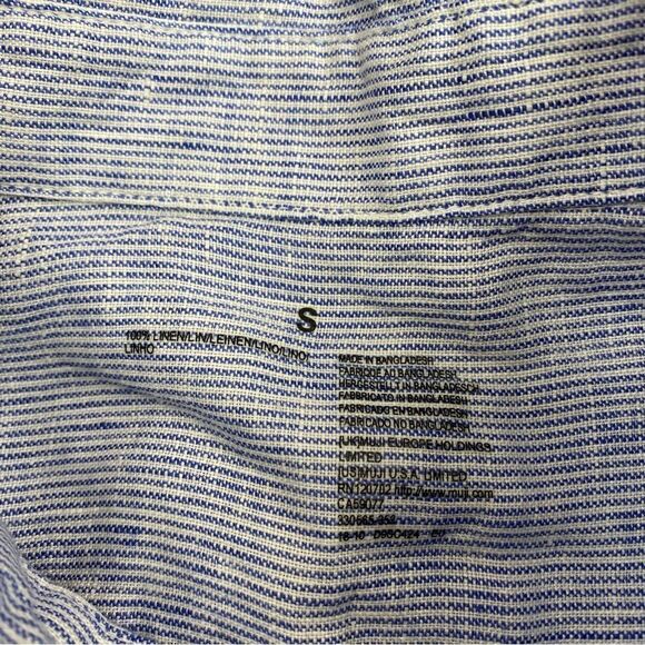Muji Light Blue white Striped Button-Up Shirt 100% linen size small - Picture 6 of 7